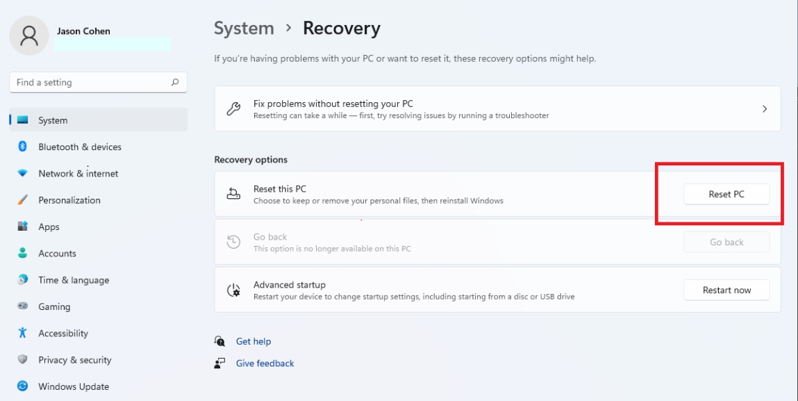 Factory Reset Laptop A